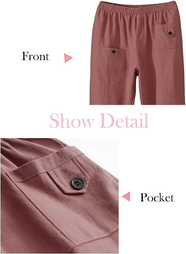 Vista 4 de Minibee pantalones de lino con cintura elástica de meter para mujer