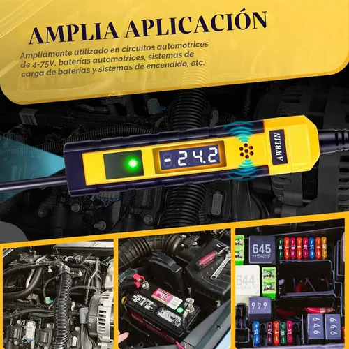 Vista 7 de AWBLIN Luz de Prueba Automotriz de 4-75V DC, Probador de Luz Digital LCD con Voltímetro, Probador de Circuito de Servicio Pesado con Indicación