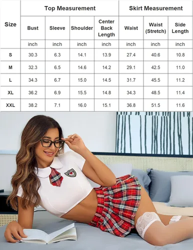 Vista 6 de Avidlove Conjunto de lencería sexy para mujer, disfraz de 2 piezas con corbata superior y minifalda plisada