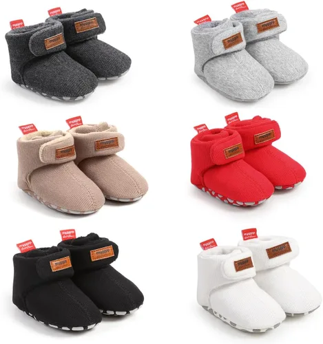 Vista 5 de TIMATEGO - Pantuflas tipo botines de felpa con suela antideslizante para recién nacidos, bebés, niños y niñas