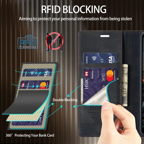 Vista 3 de japezop Compatible con Samsung Galaxy S23 5G - Funda tipo cartera con bloqueo RFID, tarjetero y función atril magnético, funda de piel con tapa