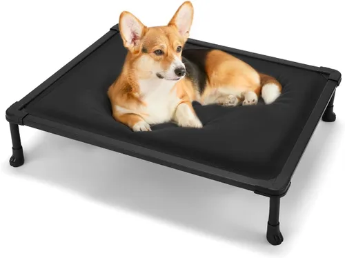 Vista 8 de Veehoo Cama Elevada para Perros a Prueba de Masticación, Catre Elevado Duradero para Mascotas con Colchoneta Impermeable Rellena de Algodón PP Negro