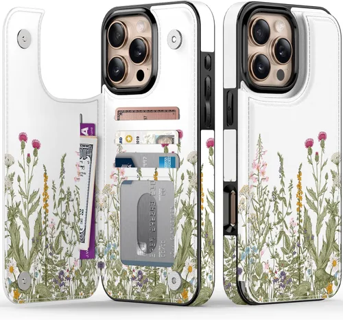 Vista 249 de LETO para iPhone 15 Pro Funda tipo cartera - Tapa tipo folio con patada - Diseños de moda - Tarjetero - Funda protectora para mujeres y niñas - 6.1
