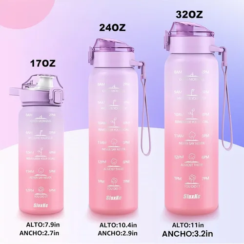 Vista 5 de SLUXKE Botella de agua aislada de acero inoxidable de 32 onzas con asa, botella aislada de doble pared de 1 litro con marcador de tiempo libre
