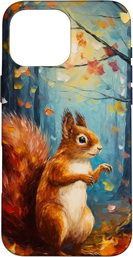 Vista 19 de Starry Night Squirrel Autumn Falling Leaves Van Gogh Style Case for iPhone 16