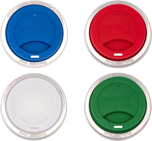 Vista 26 de Tapa de silicona para beber con banda de acero inoxidable para tarros Mason (Americana multicolor, boca regular)