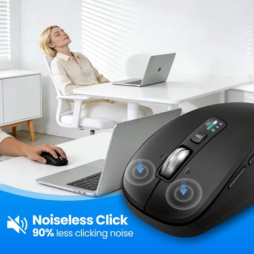 Vista 3 de Ratón Bluetooth inalámbrico, multimodo de 3 dispositivos (USB + 2 Bluetooth), rueda de desplazamiento de metal de 4 vías, DPI ajustable, clic