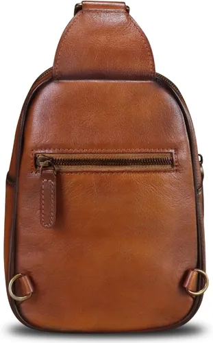 Vista 3 de LRTO Bolso bandolera pequeño de cuero genuino para mujeres y hombres, bolsa cruzada para el pecho, mochila para senderismo, deportes, viajes