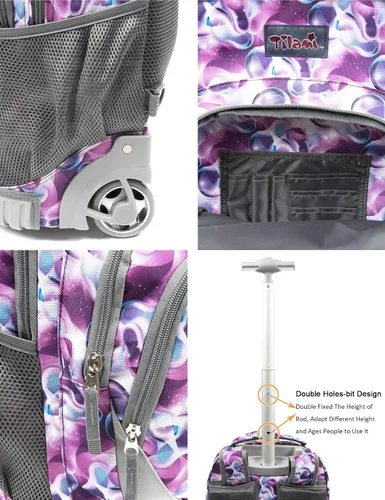 Vista 6 de Mochila con ruedas de 18 pulgadas, multicompartimento, tamaño grande, antisuciedad para niños, de Tilami, hiking