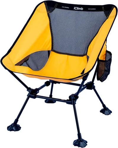 Vista 14 de iClimb Silla de camping ultraligera compacta plegable para playa con pies grandes antihundimiento y soporte de espalda con cuerda