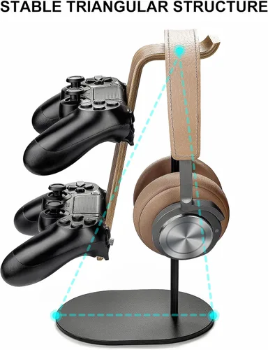 Vista 4 de Controller and Headset Holder, Aluminum and Wood Gaming Controller & Headphone Stand for PS5 PS4 Xbox One Nintendo Switch, Universal Desk Game