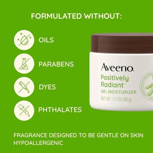 Vista 5 de Aveeno Gel hidratante facial positivamente radiante con ácido hialurónico y soja correctora de tono, hidrata durante 48 horas para igualar el tono