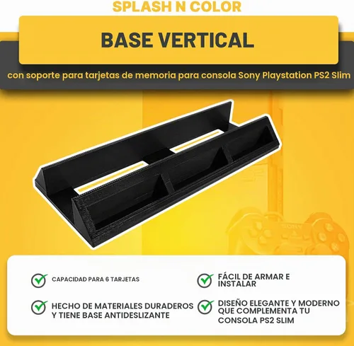 Vista 5 de Base vertical con soporte para tarjeta de memoria compatible con consola delgada Sony PlayStation PS2 – Ahorro de espacio, accesorio conveniente
