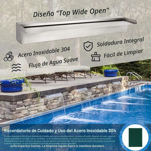 Vista 6 de YUDA Fuente de agua para piscina de 24 pulgadas, cascada de acero inoxidable 304 con plataforma de flujo de agua más ancha, derrame de cascada