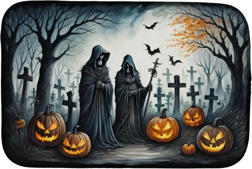 Vista 18 de Caroline's Treasures DAC2223DDM Tapete de secado de platos de Halloween espeluznante de gato negro, tapete absorbente para secado de platos