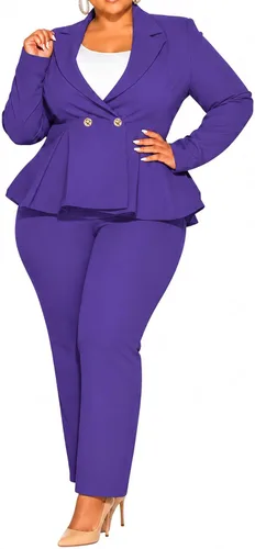 Vista 10 de CXXQ Pantalones tipo blazer peplum de 2 piezas para mujer, talla grande Blanco