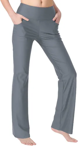 Vista 2 de Keolorn Pantalones de yoga para mujer con corte de bota y bolsillos, cintura alta, pantalones de entrenamiento para yoga