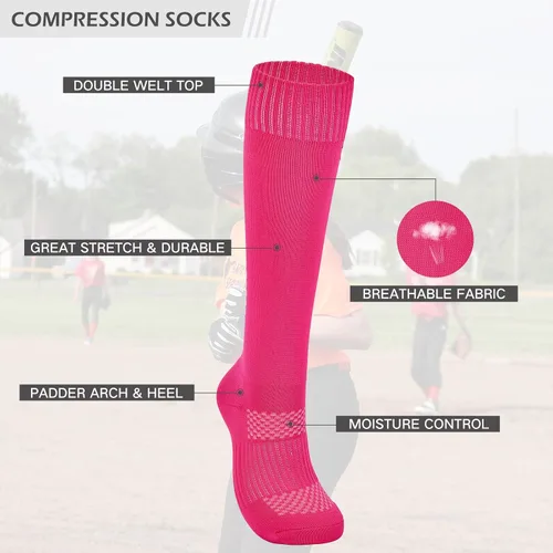 Vista 2 de American Trends Calcetines de sóftbol para niñas y adultos, calcetines de béisbol y sóftbol, calcetines deportivos con puntadas, para niñas jóvenes