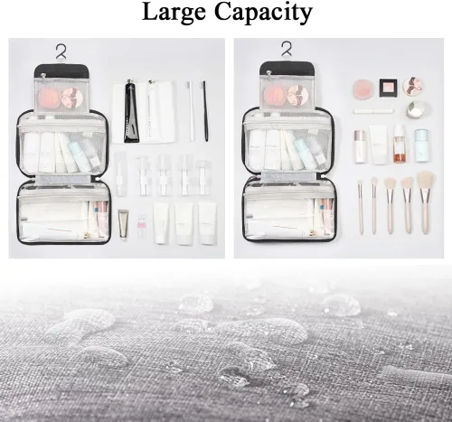 Vista 6 de Neceser colgante para viajes, bolsa organizadora de maquillaje impermeable para hombres y mujeres, bolsa de almacenamiento portátil de cosméticos