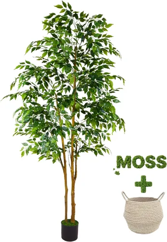 Vista 15 de Warmplants Árbol de ficus artificial, árbol de ficus falso de 4 pies de alto con canasta, planta sintética para interiores y exteriores, hogar, sala