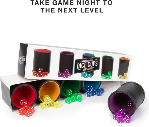 Vista 4 de Brybelly Juego de dados con taza de dados – Perfecto para juegos de dados de casino para la familia de dados de cuero – Coctelera de dados de póker