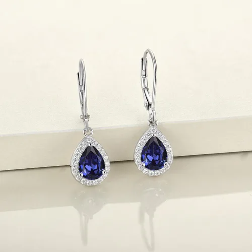 Vista 4 de YL Pendientes colgantes de plata de ley 925 para mujer, aretes de plata de ley 925, aretes de halo de lágrima y piedras preciosas de joyería, Metal