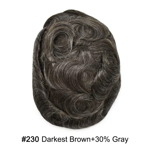 Vista 204 de Toupee para hombre 100% cabello humano real tupé para hombres 0.004 in piel de poliuretano para hombre, sistema de reemplazo de piezas de pelo