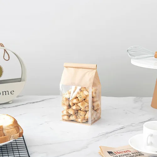 Vista 20 de 50 bolsas de pan con lazo de lata, bolsas para pan hechas de papel de algodón marrón, bolsa de embalaje de almacenamiento con ventana transparente
