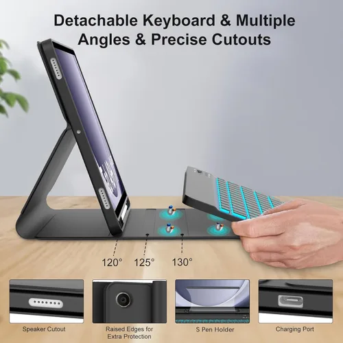 Vista 4 de Funda para Galaxy Tab A9 Plus con teclado 5G de 11 pulgadas 2023 (SM-X210/X216/X218), funda de teclado de tableta desmontable retroiluminada de 7