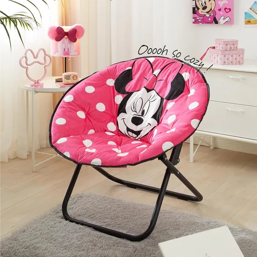 Vista 5 de Disney Minnie Mouse - Silla plegable de felpa con platillo plegable de 32 pulgadas y marco de metal para niños, adolescentes y adultos