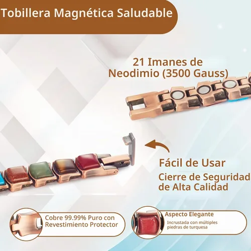 Vista 4 de MagVIVACE Tobillera magnética de cobre para mujer, pulsera de tobillo de cobre puro con imán