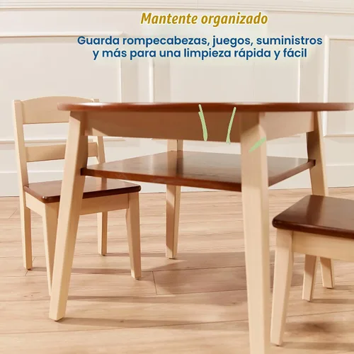 Vista 4 de ECR4Kids Hideaway - Juego de mesa y silla, muebles para niños, nogal oscuro/blanco antiguo, 3 piezas