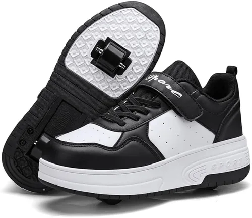 Vista 8 de Zapatos de patinaje LED para niños y niñas, tenis con ruedas desmontables y recargables intermitentes Negro