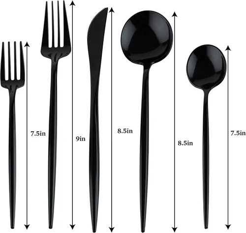 Vista 3 de Juego de cubiertos modernos de plástico PLASTICPRO (negro, 40 piezas)