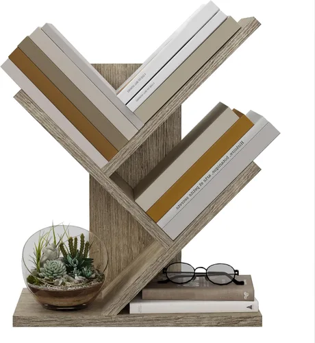 Vista 10 de Tajsoon Estantería de árbol de 3 niveles para libros, organizador de almacenamiento, estantería de escritorio, estantería de pie para Negro
