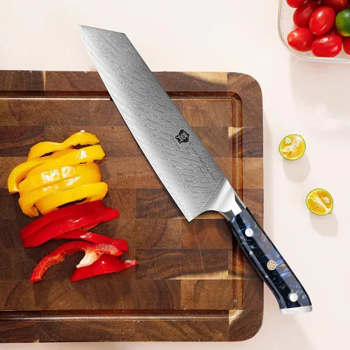 Vista 3 de WILDMOK Kiritsuke - Cuchillo de cocina japonés de acero Damasco de 8.5 pulgadas, cuchillo de chef con mango de resina, cuchillo de cocina de acero