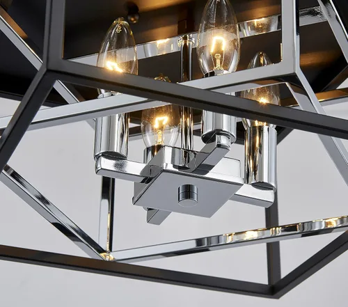 Vista 5 de AGV LIGHTING CL035S Lámpara de Techo Moderna de Montaje al Ras, Lámpara de Techo Cuadrada, Base E12 3 Luces, L12 x W12 x H7, Acabado Negro Mate