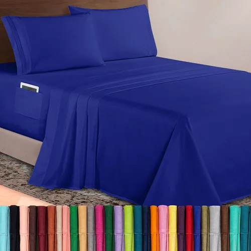 Vista 65 de Elegant Comfort Lujoso juego de sábanas de microfibra de alta calidad 1500 hoteleras bordadas de tres líneas más suaves de 4 piezas, resistente a