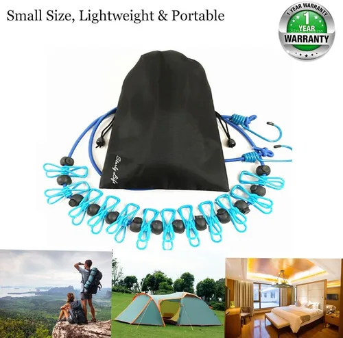 Vista 2 de Tendedero elástico ajustable con clips y bolas de posicionamiento, portátil, retráctil, resistente al viento, cuerda para colgar la ropa sucia