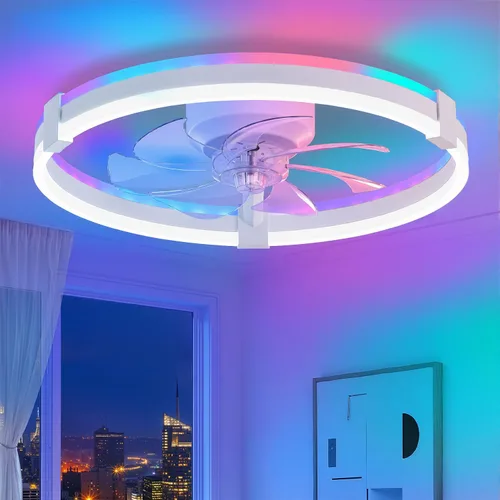 Vista 9 de ZMISHIBO Ventiladores de techo RGB de bajo perfil de 20" con luces y Gris RGB