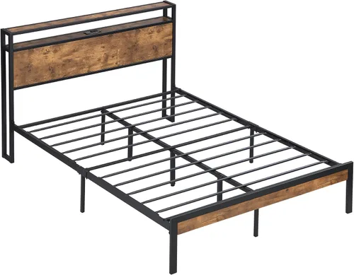 Vista 5 de Marco de cama de plataforma de metal resistente de 14 pulgadas con cabecero y estribo de madera, plataforma de metal, gran almacenamiento debajo