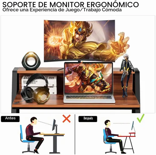 Vista 6 de Tangkula Escritorio pequeño para computadora, escritorio compacto para oficina en casa con marco resistente, mesa de estudio de 2 niveles