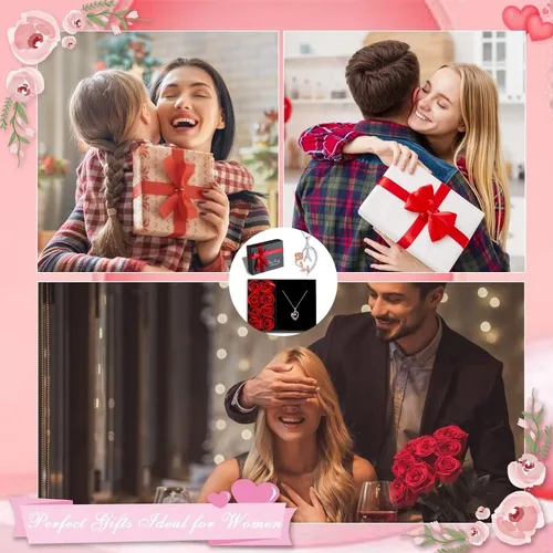 Vista 7 de Yoosteel Collar con dije de flor de rosa con inicial de corazón para mujer, collar con letra de corazón de amor, collares con inicial únicos