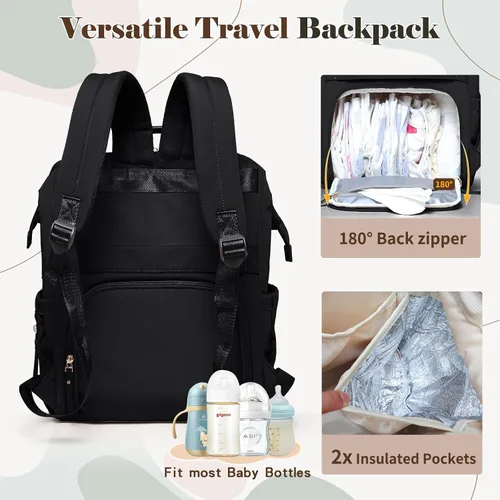 Vista 3 de miss fong Mochila para Pañales - Bolsa de Pañales para Bebé Mochila de Viaje para Pañales con Almohadilla Cambiadora de Pañales Mochila para Bebé