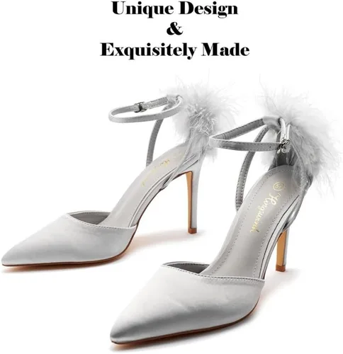 Vista 5 de hingswink Tacones de plumas, tacones de aguja negros, tacones negros cerrados para mujer, tacones negros para mujer, tacones negros para mujer