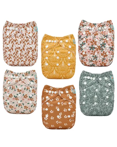 Vista 27 de ALVABABY Pañales de tela para bebé, talla única, ajustable, lavable, reutilizable para bebés y niños, paquete de 6 con 12 inserciones 6BM101