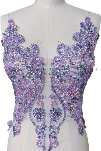 Vista 12 de Apliques de encaje hechos a mano con diamantes de imitación para coser en cuentas de vidrio, accesorios para ropa de vestir (color AB)
