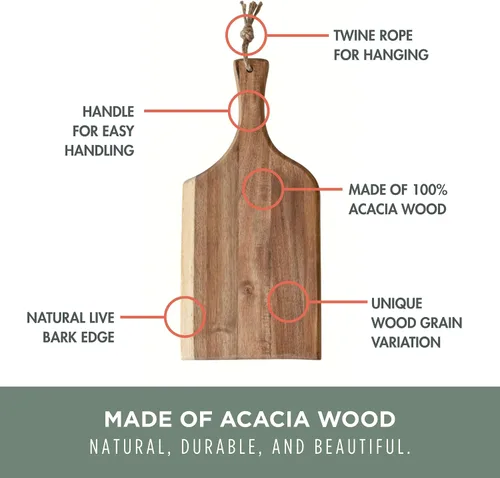 Vista 6 de PICNIC TIME Artisan Tabla de Charcutería de Acacia de 18", Tabla de Cortar de Madera con Asa, Bandeja de Servir Multiusos, Tablón Decorativo