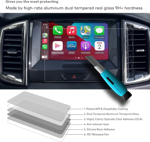 Vista 3 de Protector de pantalla de vidrio templado para Ford Ranger XLT/LARIAT Sync3 2019, 2020, 2021, 2021, 2022, 2023, pantalla táctil de 8 pulgadas [9H]