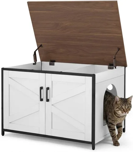 Vista 14 de unipaws Caja de arena para gatos extra grande para cajas de arena automáticas y autolimpiantes, armario alto con estación de carga, casa oculta